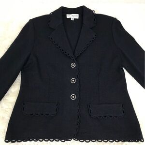 ST JOHN Collection Black Santana Knit Blazer Jacket Button Front Size 12